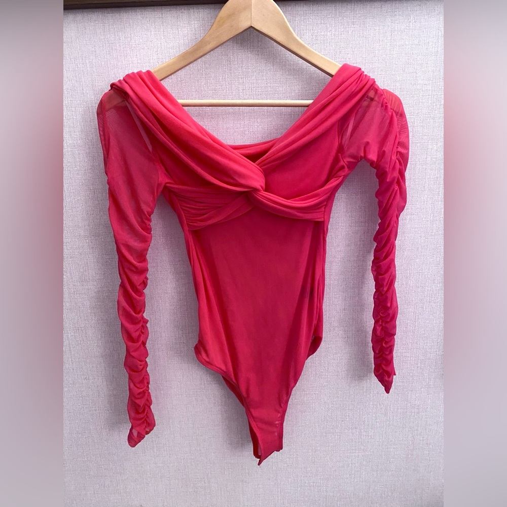 NWOT SHEIN Bright Mesh Pink Bodysuit Barbie Size S